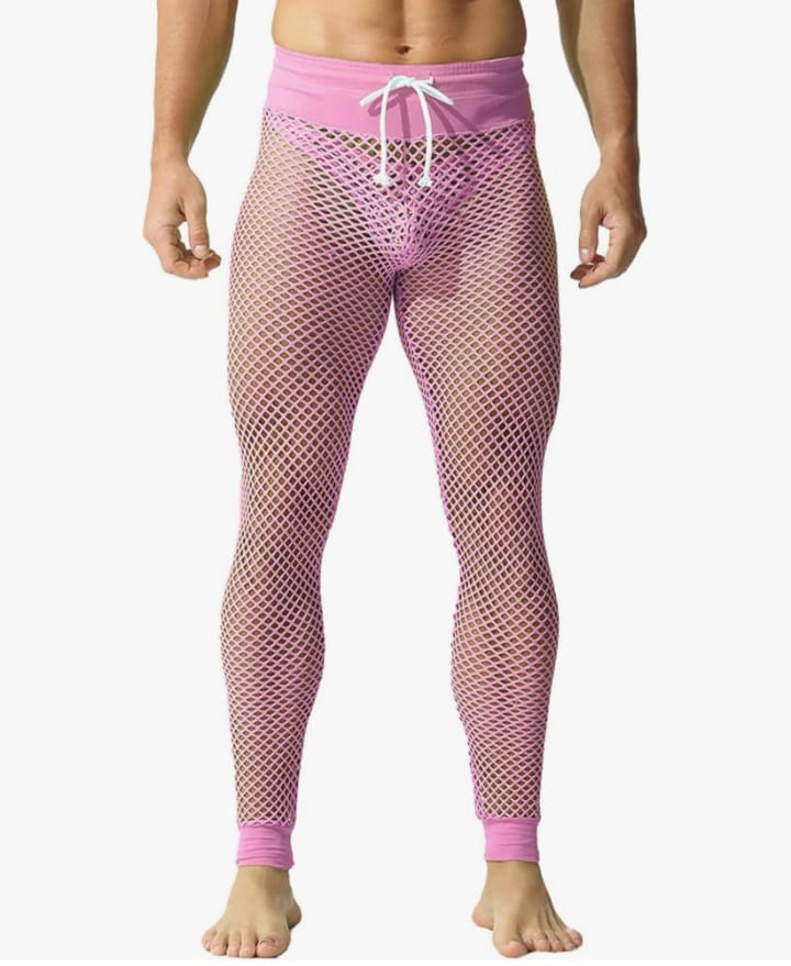Men's Fishnet Pants Mesh See Through Muscle Leggings